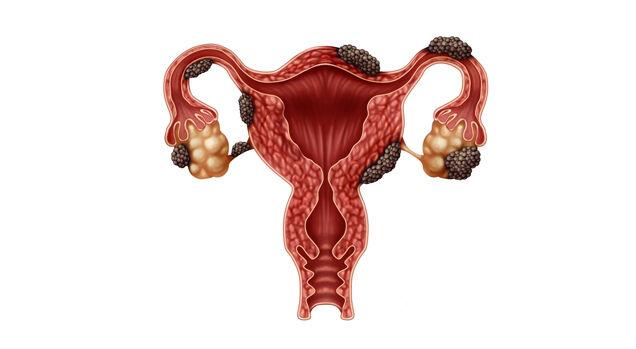 Ilustração do útero com fibromas